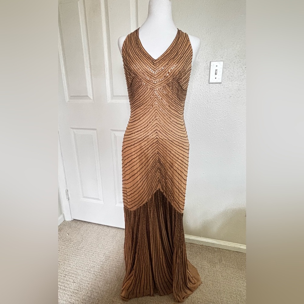 Adrianna Papell Formal Silk Sequin Beaded Event Gown - Picture 8 of 14